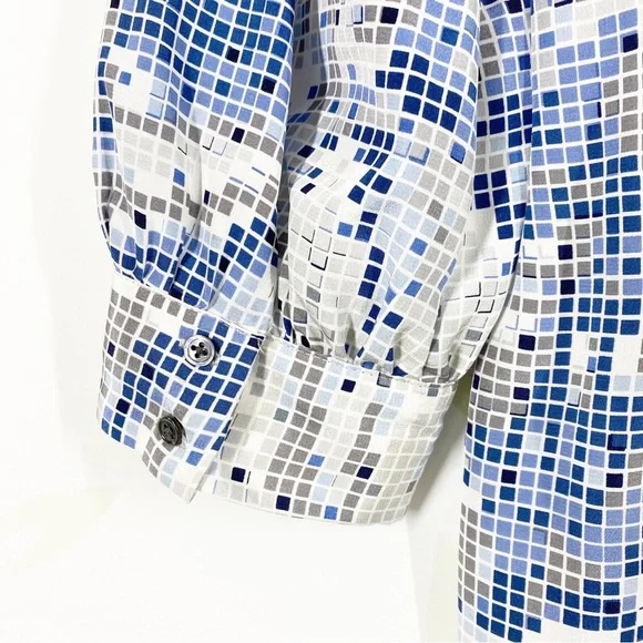 Joie Blue Gray Geometric Square Pixel Print V Neck Blouse M - Picture 8 of 10
